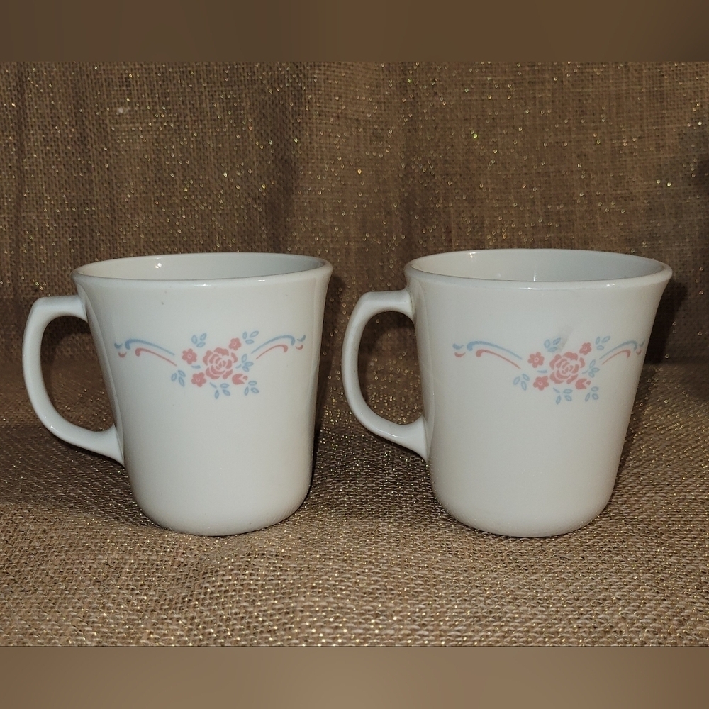 2 Vintage Corning Ware Corelle English Breakfast Coffee Tea Cup Mug Pink Floral